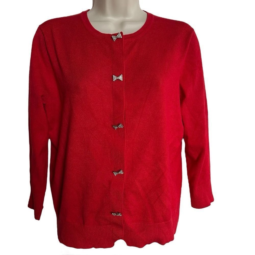 Spense Vibrant Red Cardigan with Bow Accents ~ perfect for the Holidays~ size PL